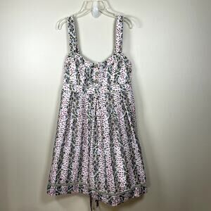 JESSICA SIMPSON Size 10 Floral Y2K Babydoll Ruffle Smocked Tie Back Lined‎ Dress
